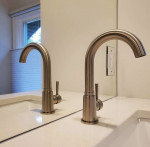 bathroom vanity with chrome faucet