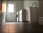 main-floor laundry room with wood flooring