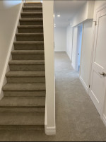 residential stairway with carpeted stairs